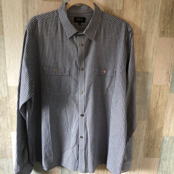 A.P.C. Rue Madame Paris Check Button Front Shirt - Picture 1 of 10